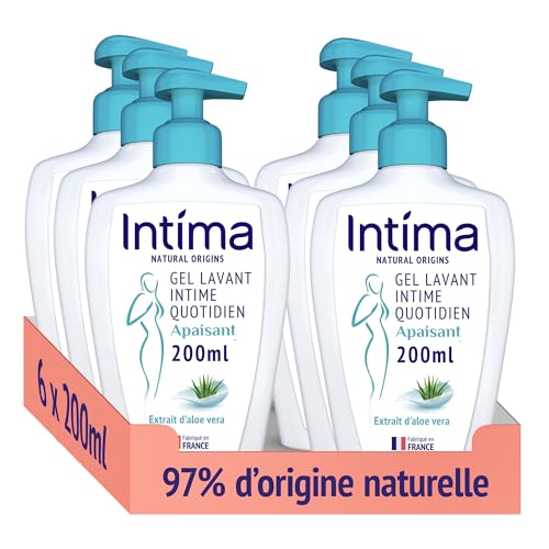 Intima - Lot de 6 Gels Intime Femme Natural Origins - Gel Apaisant à Aloe Vera- 97% naturels - 6x200 ml