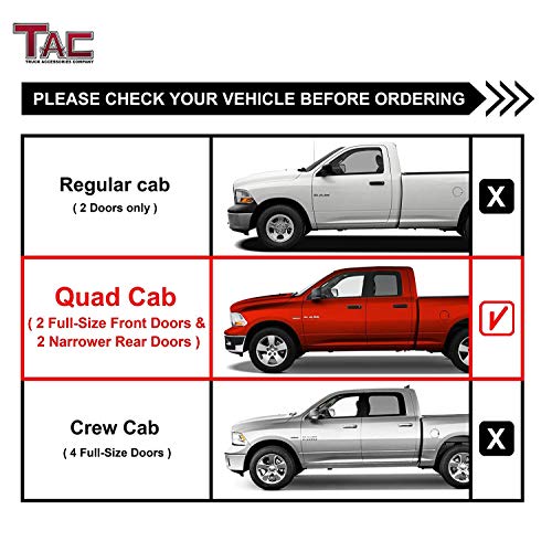 Tac Side Steps Running Boards Compatible With 2009-2018 Ram 1500 Quad Cab | 2019-2023 Ram 1500 Classic Quad Cab Truck Pickup 4” Oval Texture Black Side Bars Step Rails Nerf Bars Off Road 2Pcs #TOP3