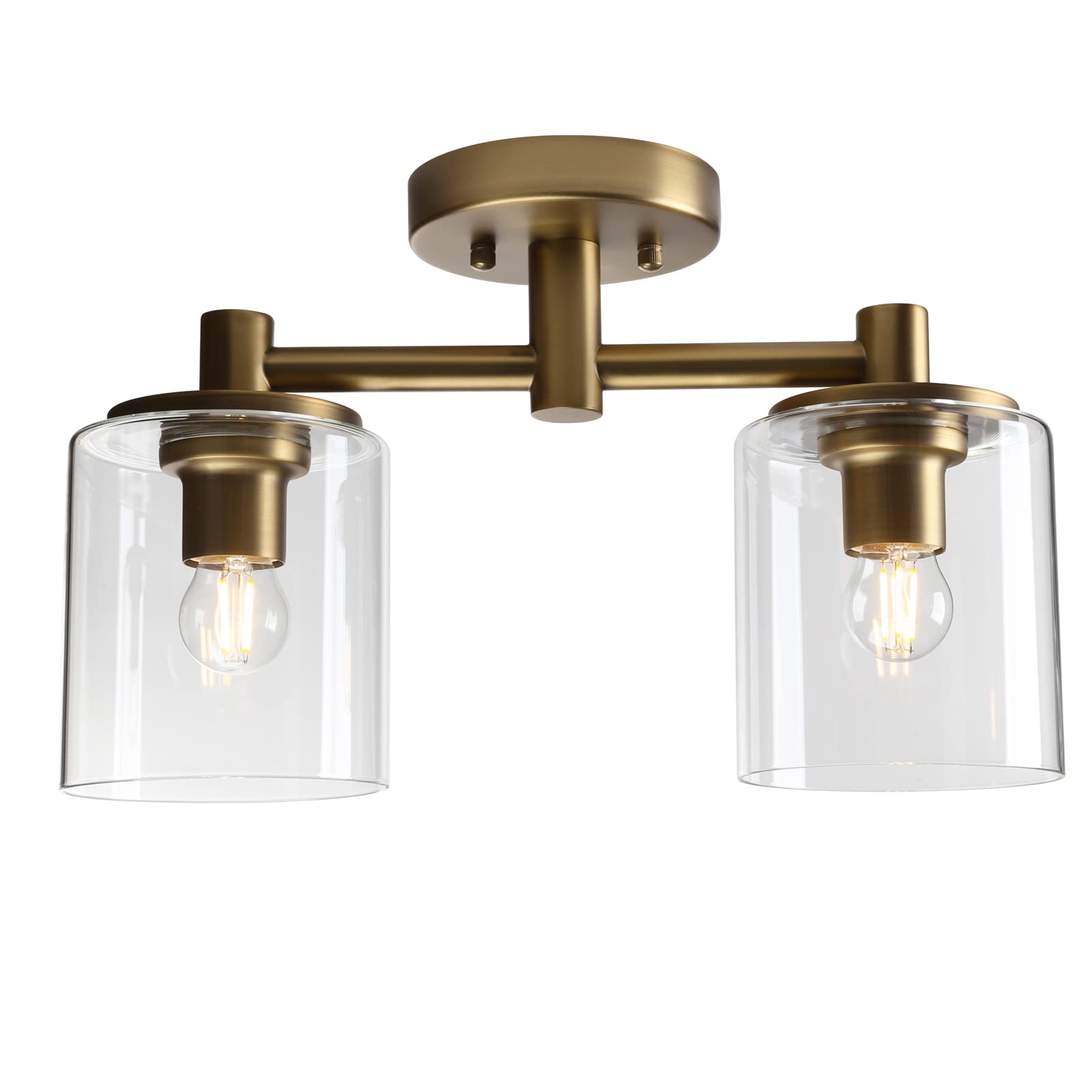 Yosoan Antique Industrial Edison Glass Ceiling Lights, 2 Glass Pendant Light Fitting, Loft Bar Flush Mount Hanging Lights (Antique)