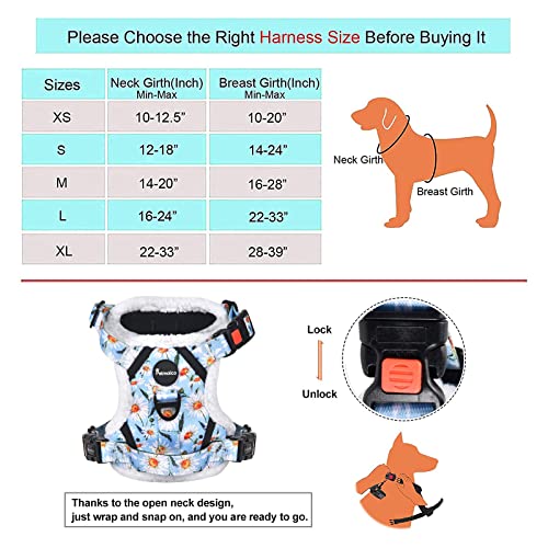 Petmolico Floral Dog Harness And Leash, No Pull Fleece Dog Harness With 2 Leash Clips And Easy Control Handle For Small Dogs, Small Daisy #TOP1