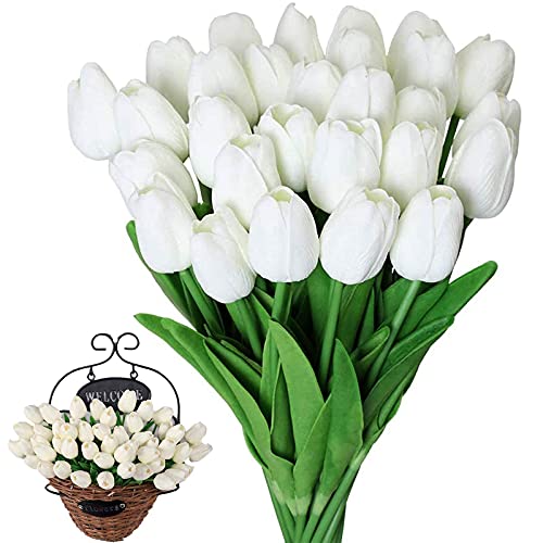 Fausses Tulipes Artificielles en Latex Tulipe Artificielle Blanche Tulipe Artificielle en PU Tulipe Artificielle en Latex Faux Tulipes Fleurs 10 Pièces pour la Maison L'hôtel la Décoration de Jardin