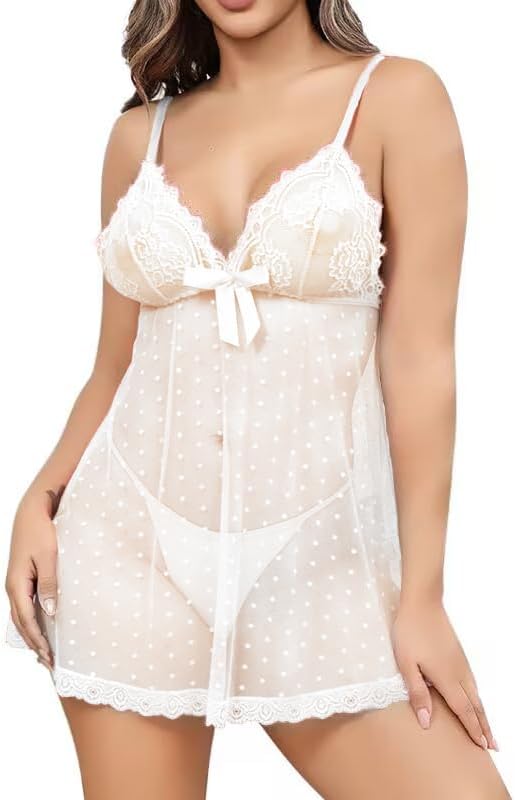 ALOVECDYV Women's Sexy lingerie Lace Babydoll Chemise Sleepwear Black