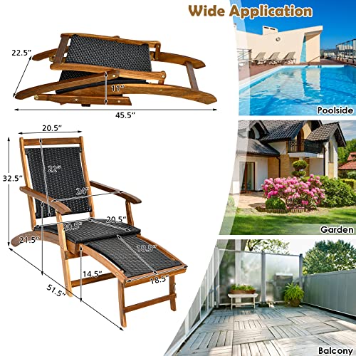 RELAX4LIFE-Patio-Chaise-Lounge-Chair-Acacia-Wood-Folding-Rattan-Wicker-Chair-wRetractable-Footrest-Space-Saving-Ergonomic-Deck-Chair-for-Garden-Poolside-Patio RELAX4LIFE Patio Chaise Lounge Chair Acacia Wood Folding Rattan Wicker Chair wRetractable Footrest Space Saving Ergonomic Deck Chair for Garden Poolside Patio