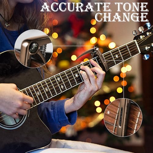 Image of TecoKart Guitar Capo with 5Pcs Picks, 3 in 1 Zinc Alloy Capo for Ukulele, Acoustic and Electric Guitars, Guitar Accessories for Clear Sound and Fret Protection