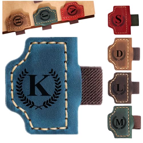 Image of Custom Bookmark with Pen Holder with 26 Letters Personalized Magnetic Leather Book Mark, Customized Name Book Marker Clip with Initial for Men Women, Gifts for Book Lovers, Readers, (Blue, K)