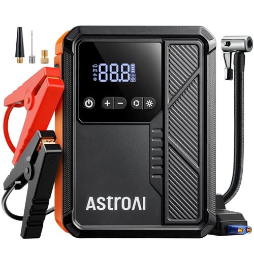 Image of AstroAI Beta822 3000A Jump Starter with Air Compressor, 150PSI Portable Tire Inflator with Auto-Shutoff, 12V Car Battery Booster (9.0 Gas /7.0L Diesel) with LED Light and Jumper Cables, Black
