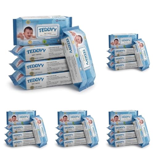 Image of Teddyy Soft Cleansing Baby Wet Wipes with Lid | 360 Wipes | Special Germ Protection | Anti - Rash | Enriched With Aloe Vera and Vitamin E | 72 Wipes x 25 Packs