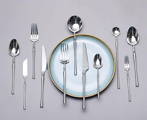 Miniatura 8 de IKXO Juego de cubiertos de lujo para 4 personas, juego de cubiertos de acero inoxidable 1810 de alta calidad, incluye cuchillo, cuchara y tenedor,