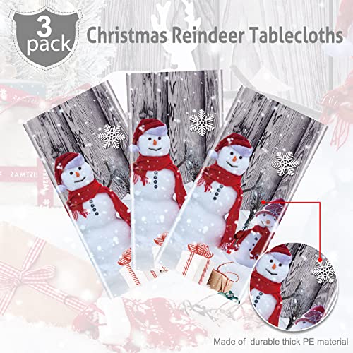 Tiamon 3 Pcs Christmas Tablecloth Snowman Table Cover Disposable Rustic Wood Grain Winter Snowflake Rectangle Table Cloth for Xmas New Year Holiday Party Supplies, 54 x 108 Inch – Image 4