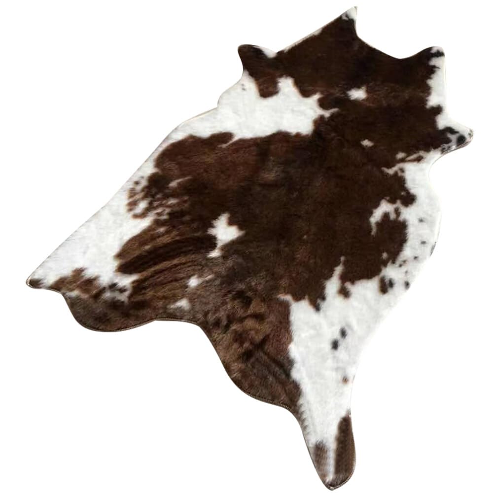 Tapis lavable imprimé vache marron en cuir synthétique confortable