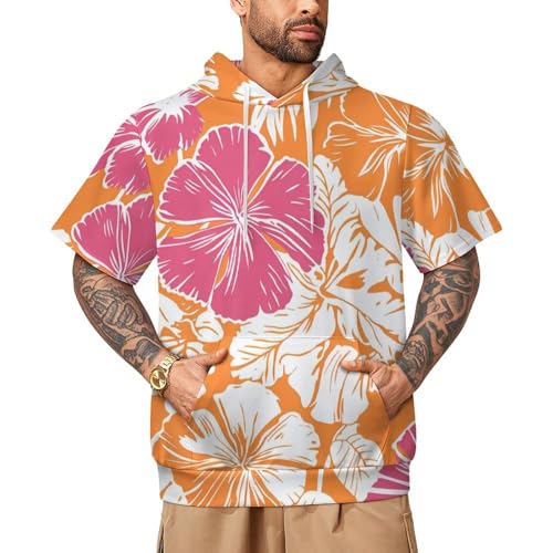 Tie Dye Print Men's Short Sleeve Hoodie Sport Casual Sweatshirt Pullover Hooded T-Shirts with Pocket