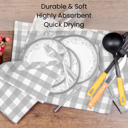 Linen Hub Set Of 12 Cotton Kitchen Dish Towels 16X26, Absorbent Durable Washable Tea Towels, Restaurant Cleaning Towels, Buffalo Plaid Check Kitchen Towels With Hanging Loop, Grey White #TOP6