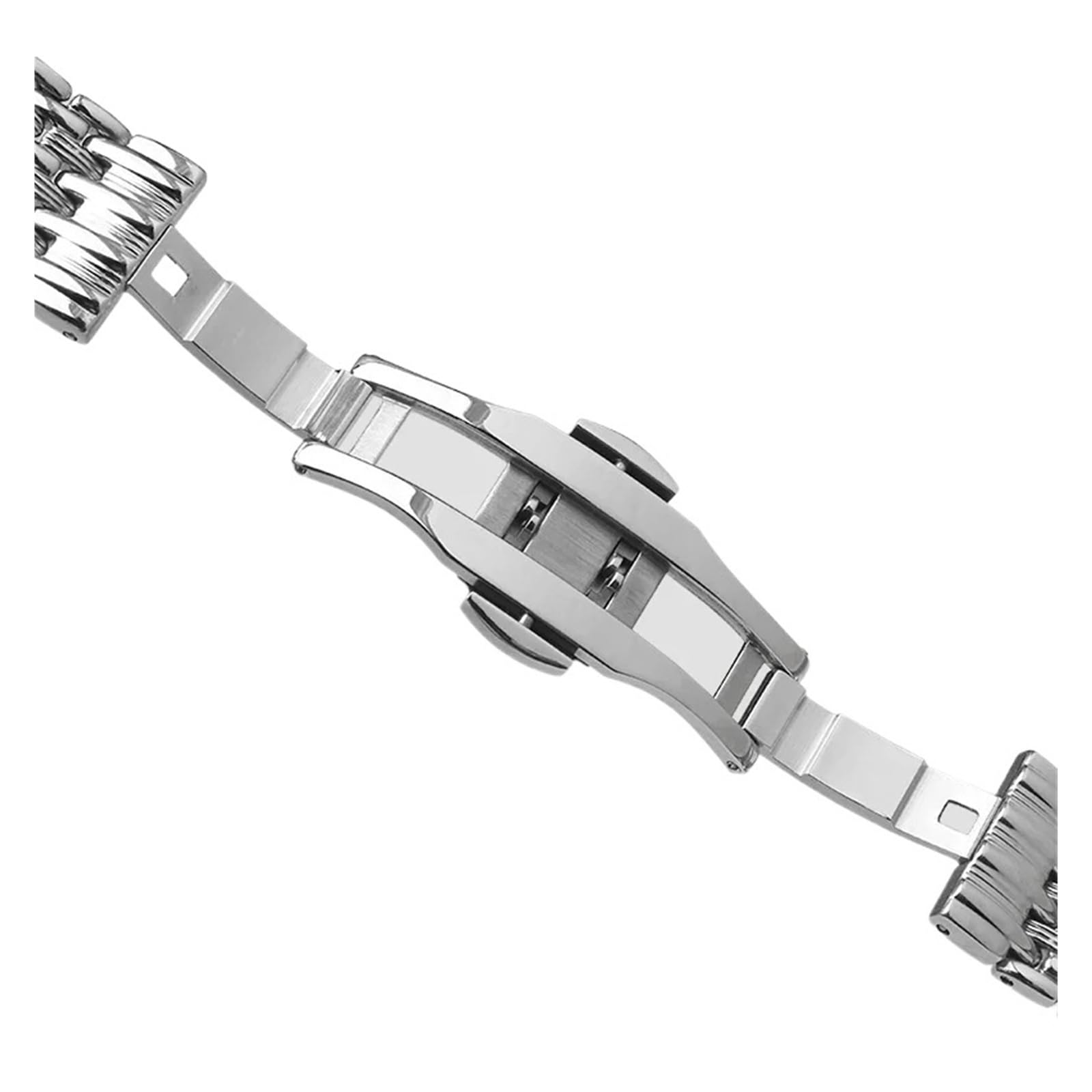 HuanJ Bracelet De Montre En Acier Inoxydable Massif Avec Boucle Papillon, Disponible 14, 18 Et 20 Mm