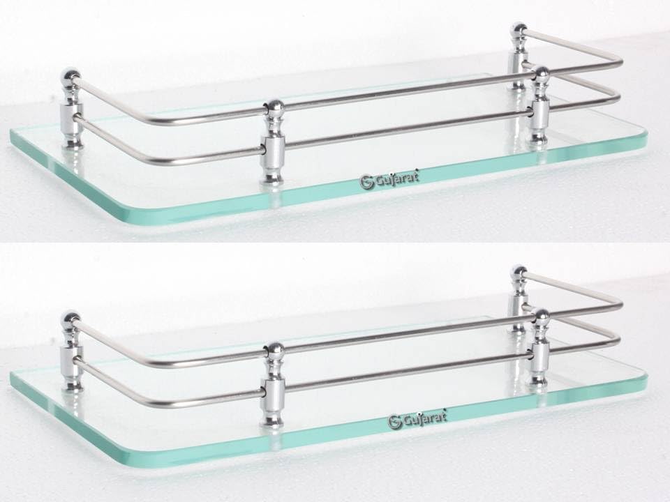 GS Gujarat Multipurpose Wall Hung Transparent Glass Shelf for Bathroom or Living Room, Bathroom Accessories 15 x 6 - Inch - (Pack of 2) (B0D9RV8XVB) Amazon Price History, Amazon Price Tracker