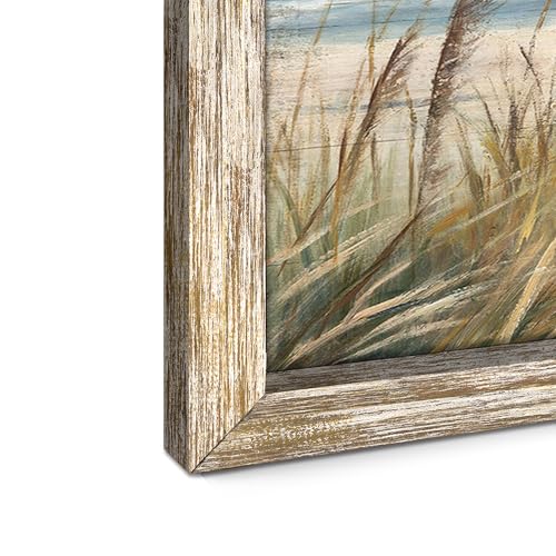Beach Ocean Painting Wall Art: Framed Coastal Picture Wooden Sea Bird Print Seaside Sand Seascape Artwork Decor for Living Room Bedroom Bathroom 24x12 inch - Image 2