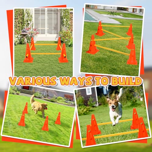 BHHTBB Agility Set Hunde Hürden Steckhürdenset Kinder, Hindernisse für Kinder Hunde Parcour zum Springen, Cavaletti Hund, 8 Kegel 32cm Höhe + 8 Stangen 80cm lang, für Trainingsübungen