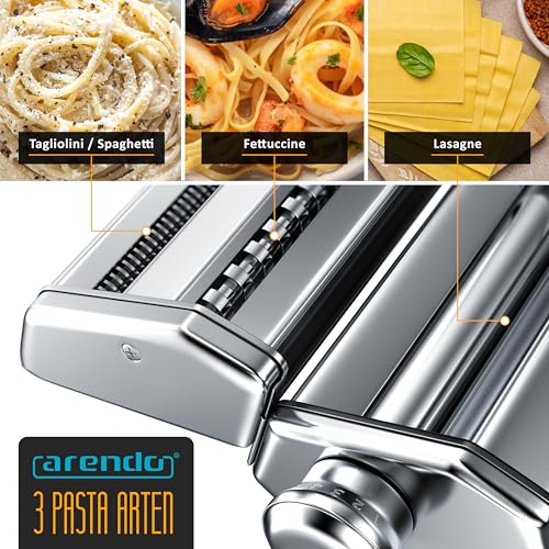 Arendo - Nudelmaschine Pasta Maker – Edelstahl – Nudelpresse – 7 einstellbare Stärken - manuell - Duplexvorsatz für Tagliolini Spaghetti… – Ansicht 3