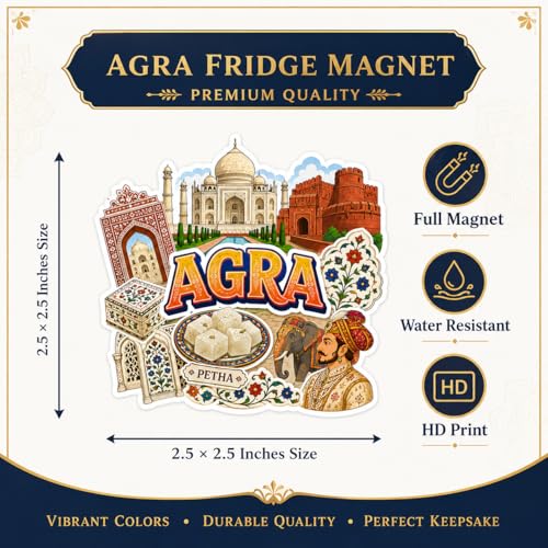 Image of Zesta Wooden Fridge Magnets Set | Refrigerator Decor Magnets for Kitchen | India Souvenir Fridge Magnet Collection | Wooden Magnet for Fridge Door Decoration (Agra)