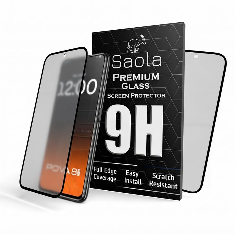 Image of Saola HD Matte Tempered Glass With 18H Hardness For Tecno Pova 8 5G (PACK OF 1) with Hassle-less Installation Kit. Full screen Coverage. 6.76 inch