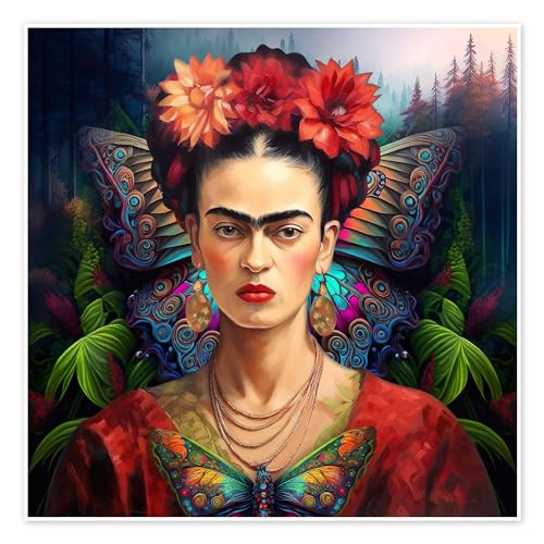 Frida Kahlo Butterfly Portrait Póster de Mark Ashkenazi 30 x 30 cm Colorido Cuadros Decoración para la pared