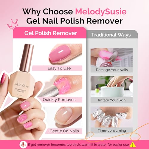 Image of MelodySusie Gel Polish Remover Kit with Latex & Oil, 3PCS, 15ML | No Need to Wrap and Soak Gentle Care Removes in 2-5 Mins Easy to Use at Home