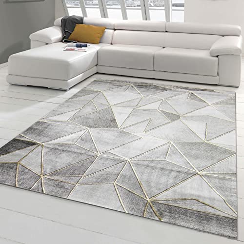 Teppich-Traum Tapis Salon Moderne Tapis géométrique Motif Or Gris Größe 120x170 cm Cover