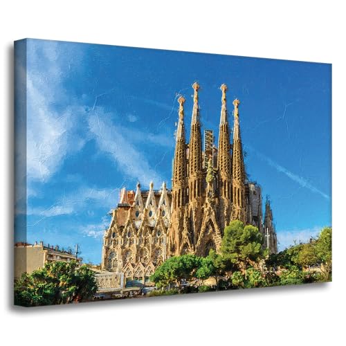 GP TONER Quadro su tela decorazione dell'ufficio e della casa Sagrada Familia Barcellona Spagna 70x50 cm