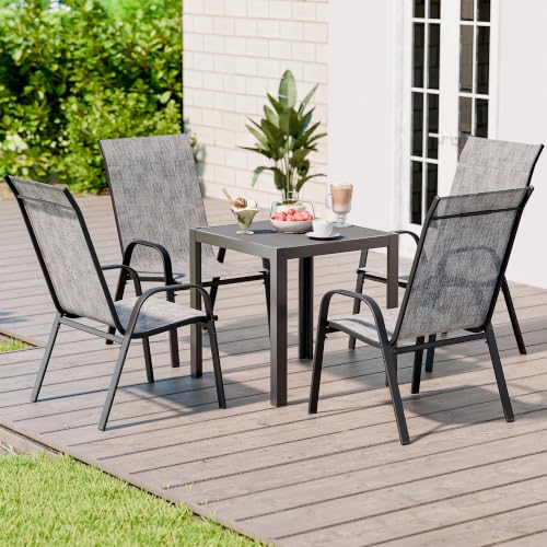 Image of Betterhood Patio Chairs Set of 4, Stackable Outdoor Dining Chairs Set with Breathable Seat Fabric, All-Weather Powder-Coated Metal Frame for Pool Side, Backyard, 350LBS Capacity (Light Grey, Set of 4)