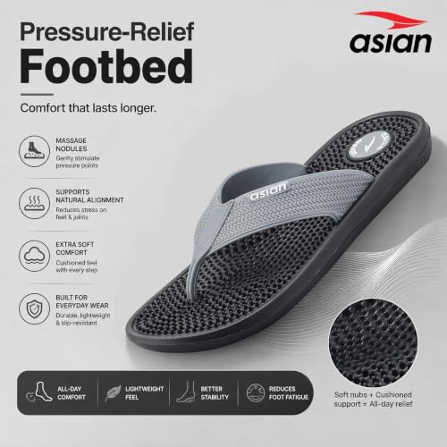 Image of ASIAN Safari-15 Acupressure Flip Flops for Men with Pressure-Point Footbed, Pain-Relief Comfort| Ideal for Home, Travel & Daily Use