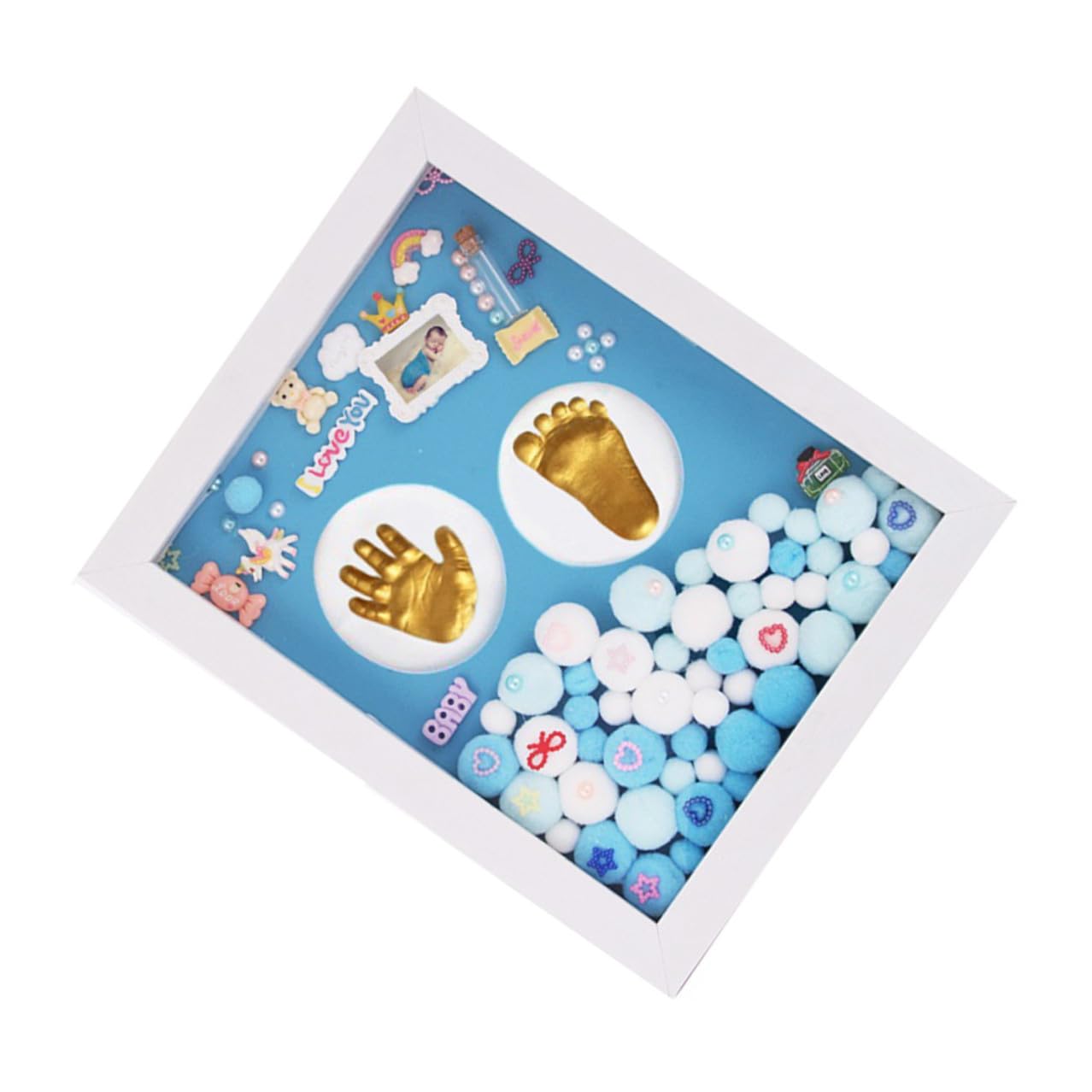 Hohopeti Set Cornice Impronte Mani e Piedi Ragazzo Ragazza Blu Medio in Acrilico Resistente per Shower e Compleanno, Kit Ricordo Materiali Sicuri e Scatola Completa per Genitori e Nonni