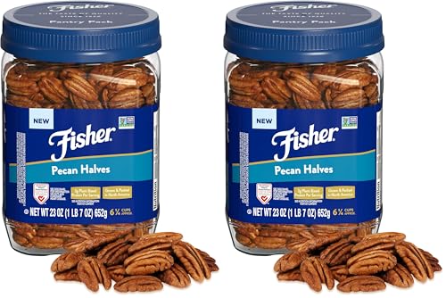 Fisher Chef's Naturals Pecan Halves 23 oz 100% Resealable Jar, Unsalted Raw Nuts for Cooking, Baking &amp; Snacking, Healthy Snacks for Adults, Vegan Protein, Keto Snack, Gluten Free Raw Pecans Halves