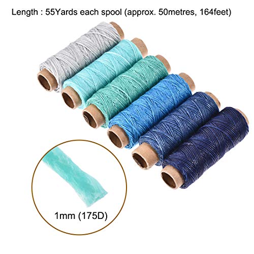 Set de hilos encerados para coser cuero 6 piezas azul miniatura 2