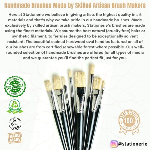 Image of Stationerie Artist Quality Natural Hog Flat Hair Paint Brush Set, 8 Piece Set for Oil & Acrylic Painting Long Handle(Wood)