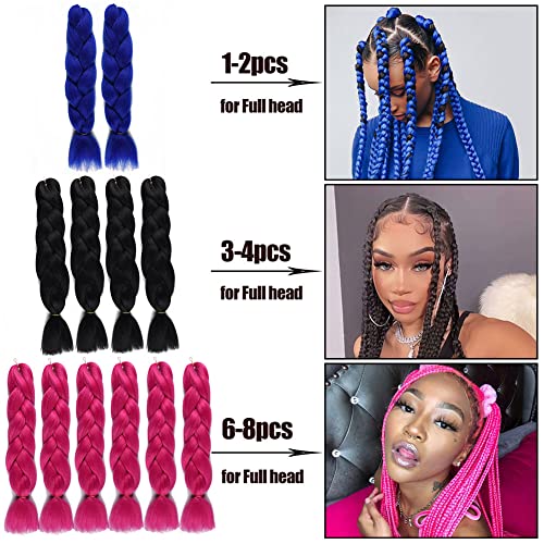Wome Ombre Jumbo Braiding Hair Extension Ombre Pink Braids Syntehic Box Braids Crocher Hair Jumbo Braids Hair For Twist Braids 24Inch Braiding Hair (Ligh Blue-Purple-Pink) #TOP5