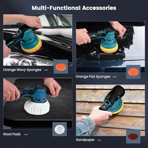 Helangel Car Polishers and Buffers,Cordless Car Polishing Kits 2500-7000RPM, 8 Variable Speed,5 inch Base Car Polisher with 2 Rechargeable Battery for Auto Detailing/Polishing/Waxing 8 Helangel Car Polishers and Buffers,Cordless Car Polishing Kits 2500-7000RPM, 8 Variable Speed,5 inch Base Car Polisher with 2 Rechargeable Battery for Auto Detailing/Polishing/Waxing - Image 8