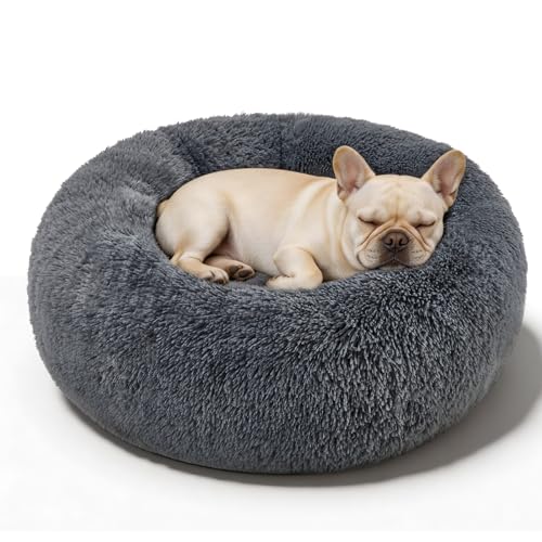 Image of Small Dog Calming Beds Donut Washable Round Puppy Cat Bed Anxiety Dog Bed