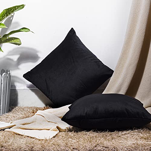 Image of Cazimo Velvet Cushion Covers for Bed, Sofa and Couch - 16 * 16 inches | Ideal for Living Room | Set of 2, Black