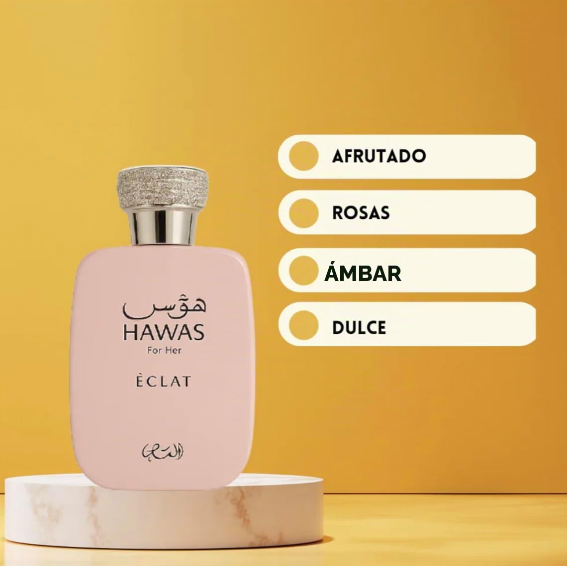Perfume Hawas Éclat Eau de Parfum 100 ml, Perfume Árabe para Mujer de Larga Duración, Incluye Atomizador Recargable, Fragancia Femenina Floral y Luminoso con Notas de Lichi, Rosa e Incienso (Éclat)