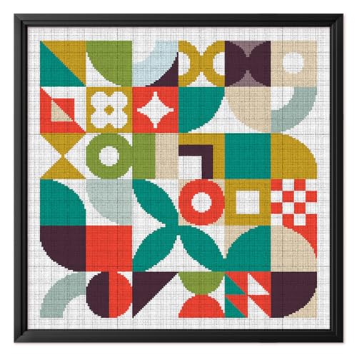 Image of FREEBLOSS 11CT Cross Stitch Kit Cross Stitch Craft Kit with Stitching Guide for Beginners Memphis Stamped Embroidery Set Crossstitch Wall Hanging Set 17.7x17.7inch