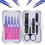 MORGLES Tweezers Set for Facial Hair, Eyebrow Tweezers for Women, Tweezers and Nail Clipper Set with Travel Case, Precision Tweezers for Facial &Ingrown Hair Removal with Scissors