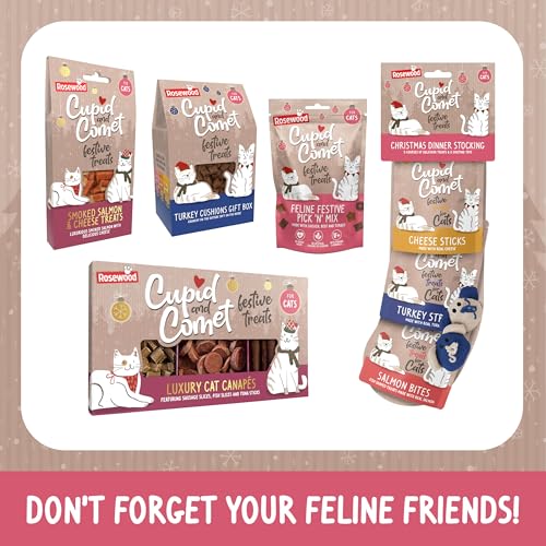 Rosewood Cupid & Comet Hundeleckerlis 280g – Ohne Rohleder, mit echtem Huhn und Süßkartoffel – Sicherer, gesunder Weihnachtssnack für Hunde – Geschenkidee für Weihnachten oder besondere Anlässe