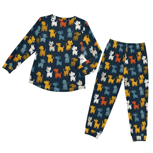 Long Sleeve Pajama Set for Girls Boys,Colorful Dogs on Background Comfy Crewneck Sleepwears,Soft Kid's Homewear Clothes Underwear Sets 8T2