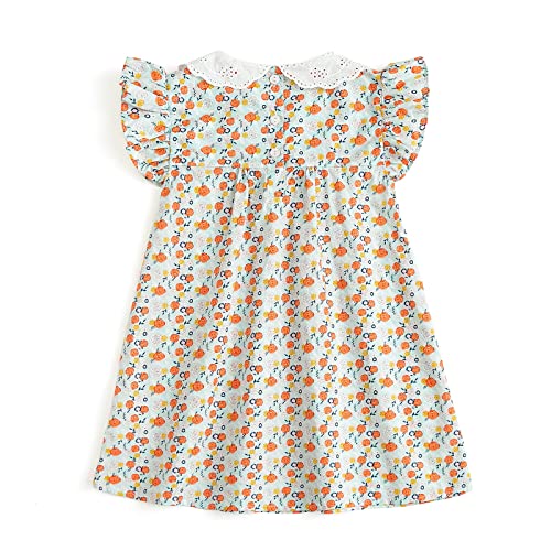Simplee Kids Baby Girl Dress Summer Floral Dress Toddler Embroidered Collar Ruffled Sleeves Sundress Spring Dress For Infant Flower Print Pink 12M-5T #TOP1
