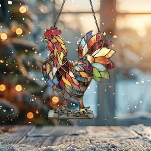 Image of Rooster Acrylic Ornament Gift for Rooster Lovers Christmas Wall Decor