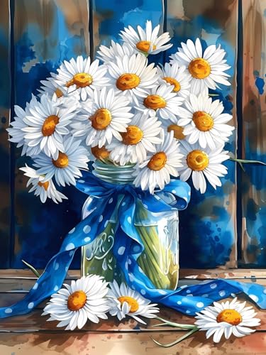 Image of MjhRcll Daisy Stamped Cross Stitch Kits, Flowers Cross Stitch Ornament Kits for Adults Beginners, Counted Embroidery Needlepoint Kits Home Decor 12x16 Inch