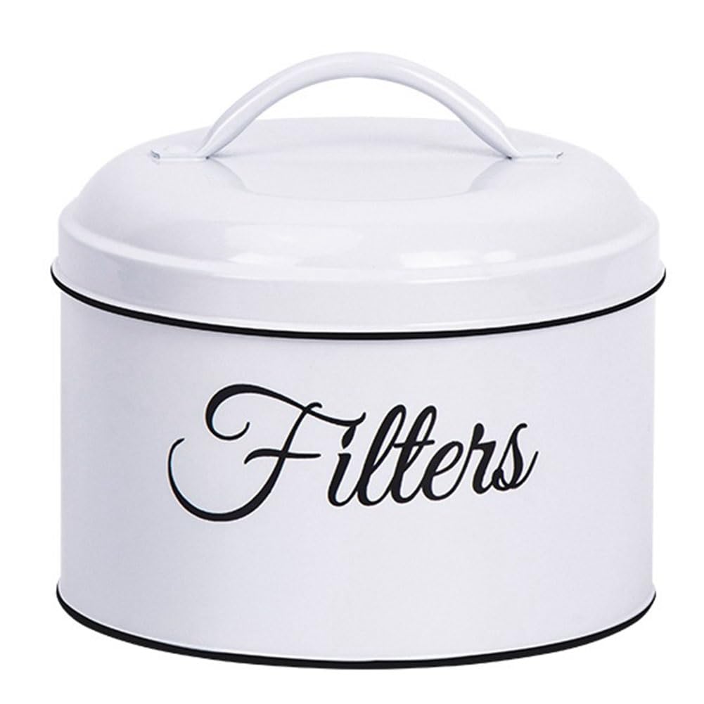CTRLZS Coffee Filter Holder, Basket Coffee Filter Storage with Lid, Round Coffee Filter Container for Counter,White