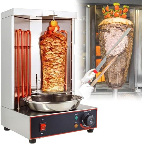 JXYQ Asador eléctrico Vertical con Tubos de Calentamiento Dobles y Cortador de Carne, Ideal para barbacoas caseras y shawarma.