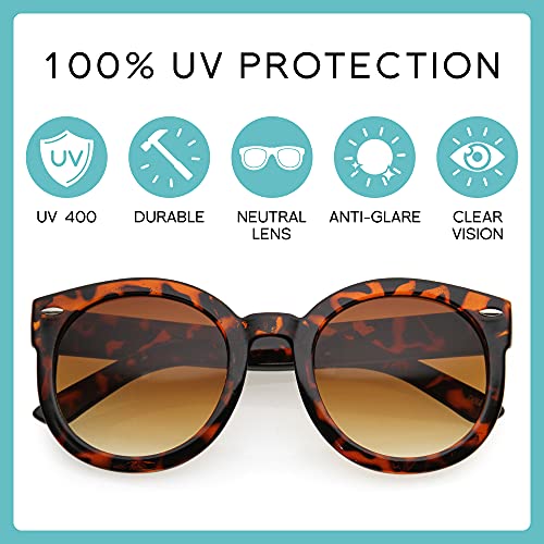 Image of zeroUV - Round Retro Oversized Sunglasses for Women with Colored Mirror and Neutral Lens 53mm
