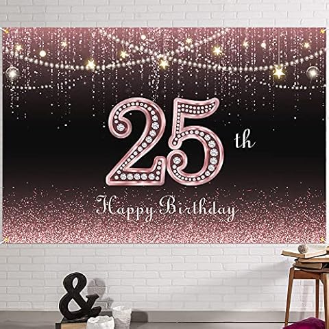 HAMIGAR 6x4ft Happy 25th Birthday Banner Backdrop - 25 Years Old Birthday Decorations Party Supplies for Women - Rose Gold Cover