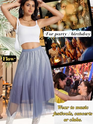 Tulle Skirts for Women Casual,Ombre A Line Flowy Midi Mesh Skirt,Music Festival Outfit Concert Birthday Party4